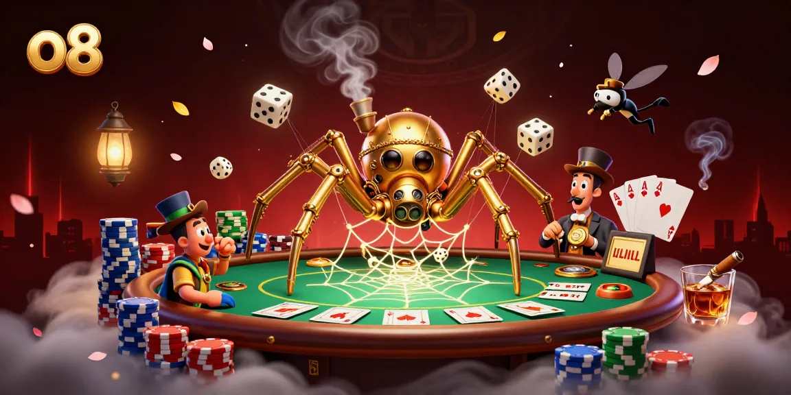 Catch the excitement with o8 gaming, featuring a golden spider and vibrant poker elements.