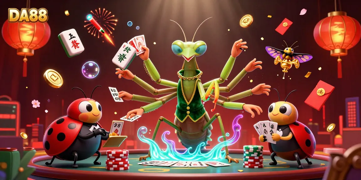 DA88 gaming action in a vibrant 3D casino scene with characters and festive elements.