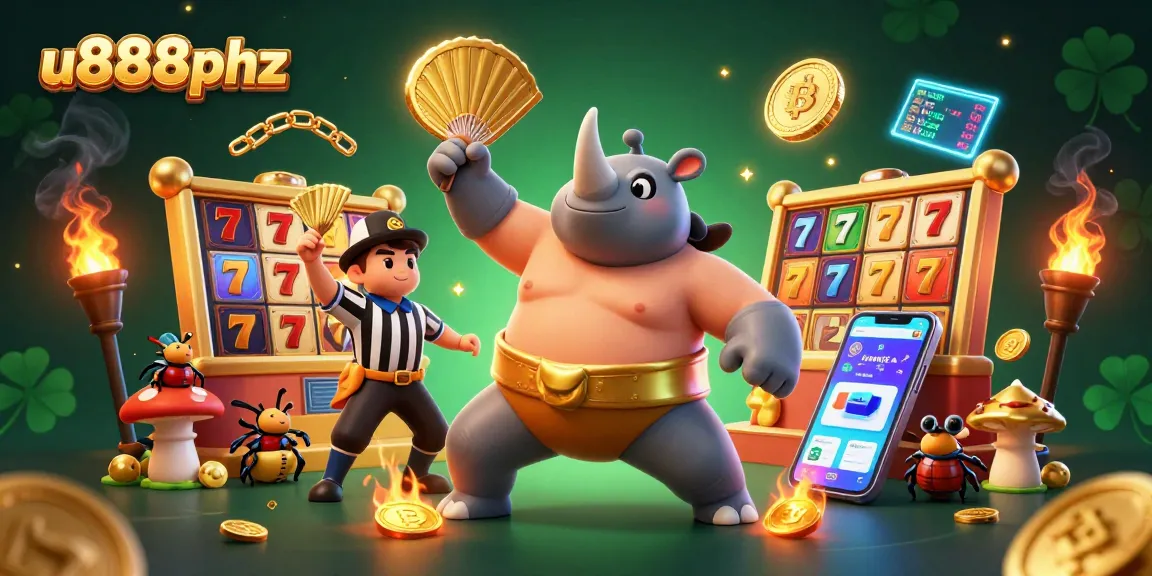 Watch the u888phz rhinoceros beetle champion celebrating as coins fly during an exciting casino moment.