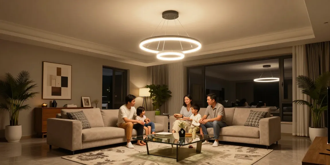 candelabru LED modern în living cu ambient cald și design elegant