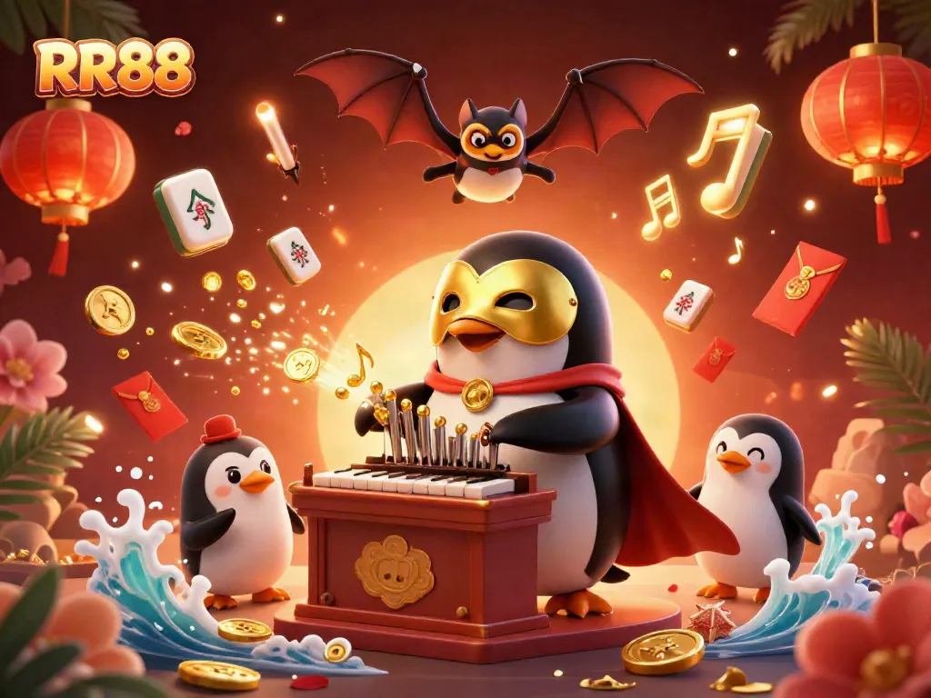 Engage in thrilling gameplay at RR88 with the penguin organist and festive elements.