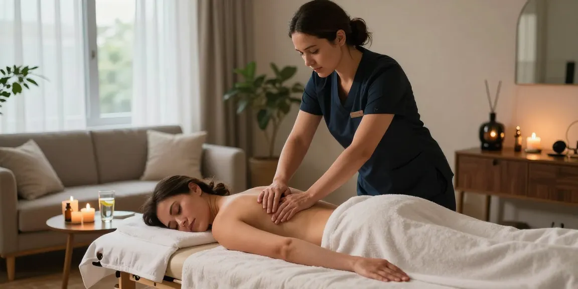 Professional Swedish massage in a tranquil living room setting, highlighting 수원출장안마 experience.