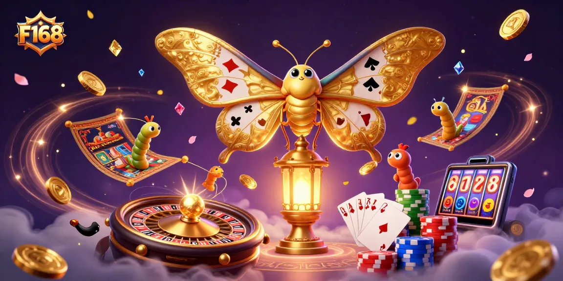 F168 players engage in thrilling casino adventures with a vibrant scene of golden coins and cards.