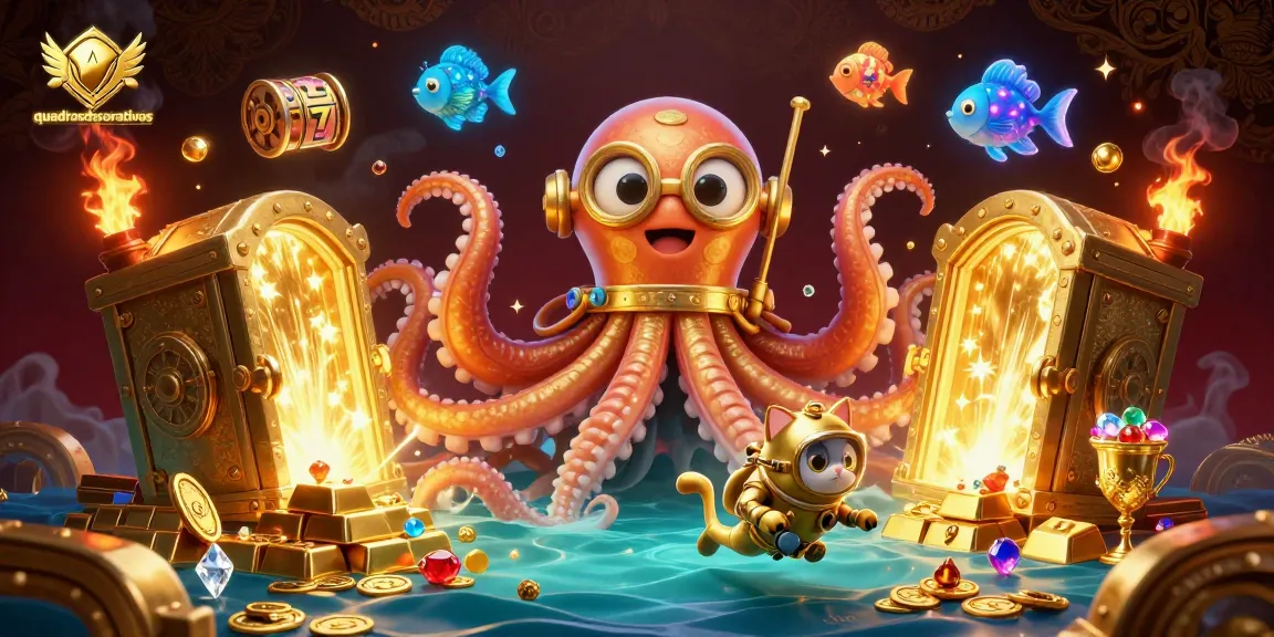 Experience winning moments with quadrosdecorativos, showcasing a kraken, diving cat, and slot symbols.