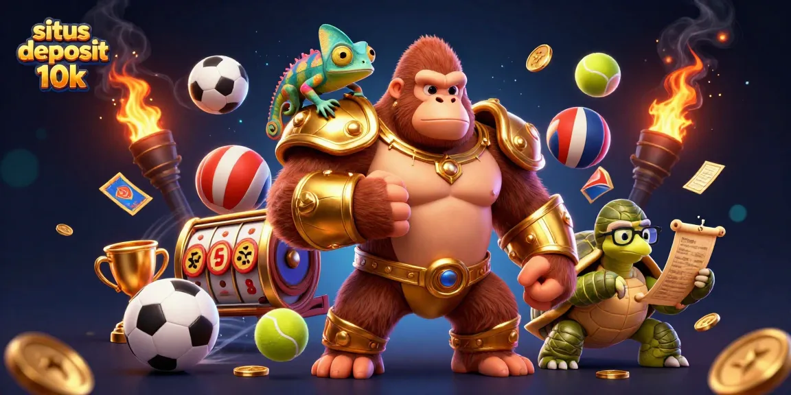 Experience the thrill with situs deposit 10k, showcasing a vibrant scene filled with colorful casino characters and dynamic betting elements.