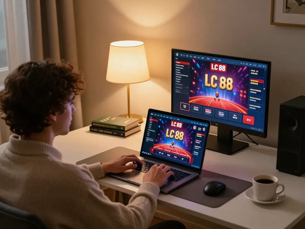 Engaged player exploring LC 88 online casino interface on laptop for enjoyable gaming experience.
