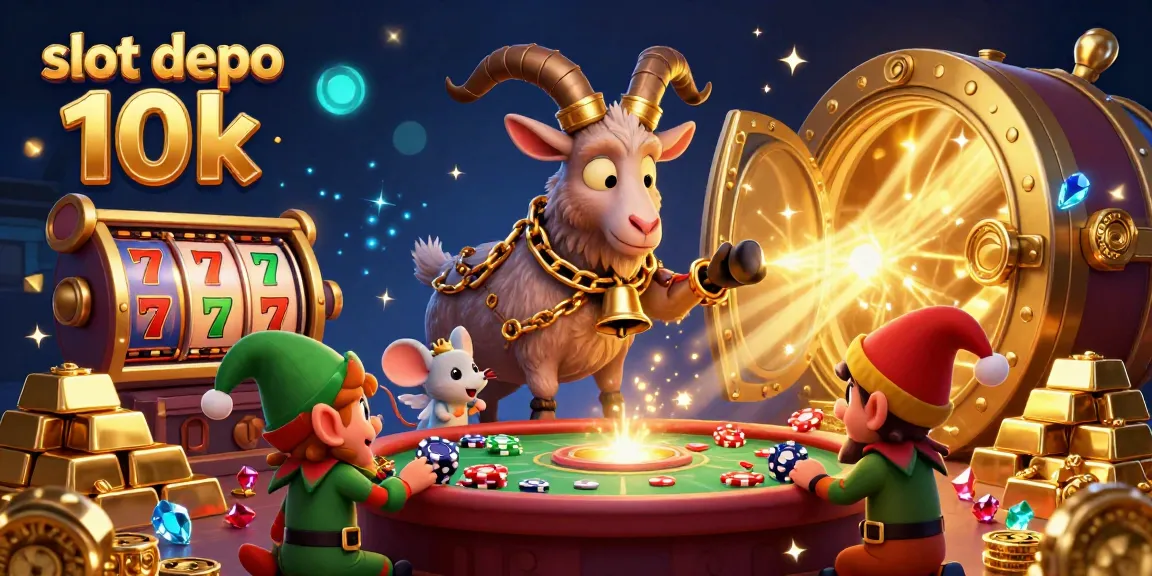 Experience the thrill of slot depo 10k with a vibrant casino scene featuring Krampus and playful elves celebrating winning moments.