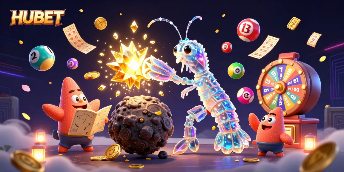 Engage with HUBET's exciting gaming experience featuring colorful lottery elements and captivating characters.