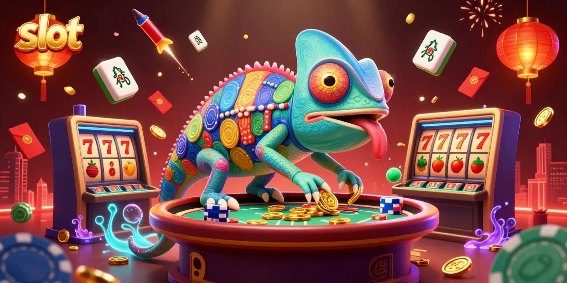Experience thrilling slot action with vibrant chameleon casino owner and dynamic game elements