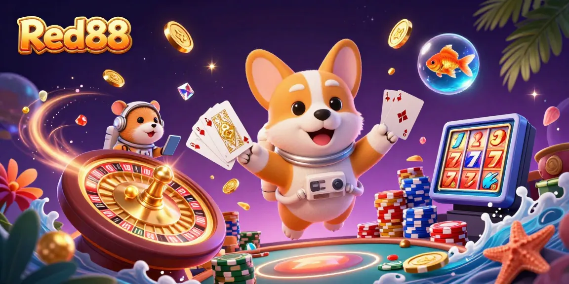 Engage in exciting gaming adventures at Red88 with vibrant casino elements and immersive characters.