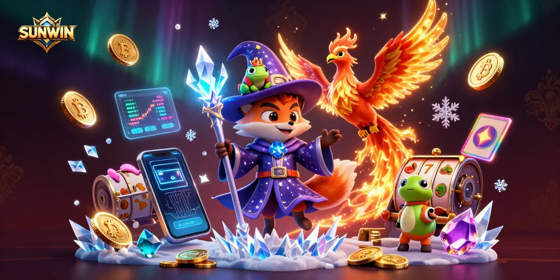 Engage with SUNWIN in a vibrant 3D casino world featuring a wizard fox and a phoenix.