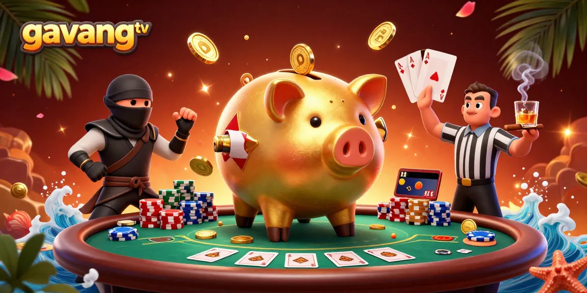 Experience the thrill of gambling with gavangtv's vibrant casino illustration featuring action-packed characters!