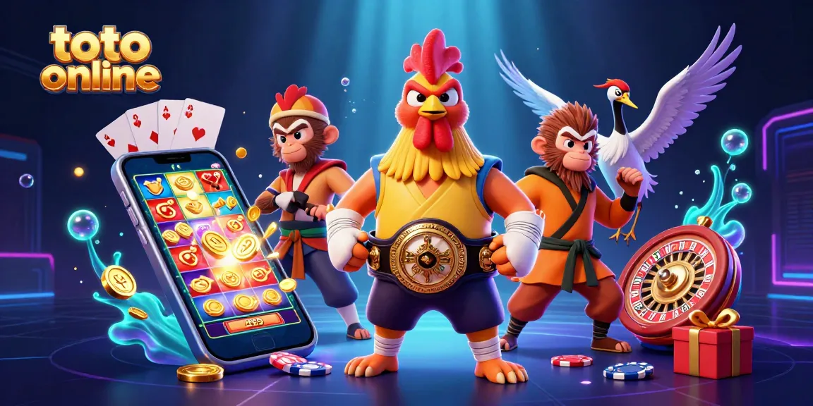 Memenangkan permainan toto online dengan ilustrasi 3D yang menampilkan juara ayam Muay Thai, monyet Shaolin, dan guru bangau.