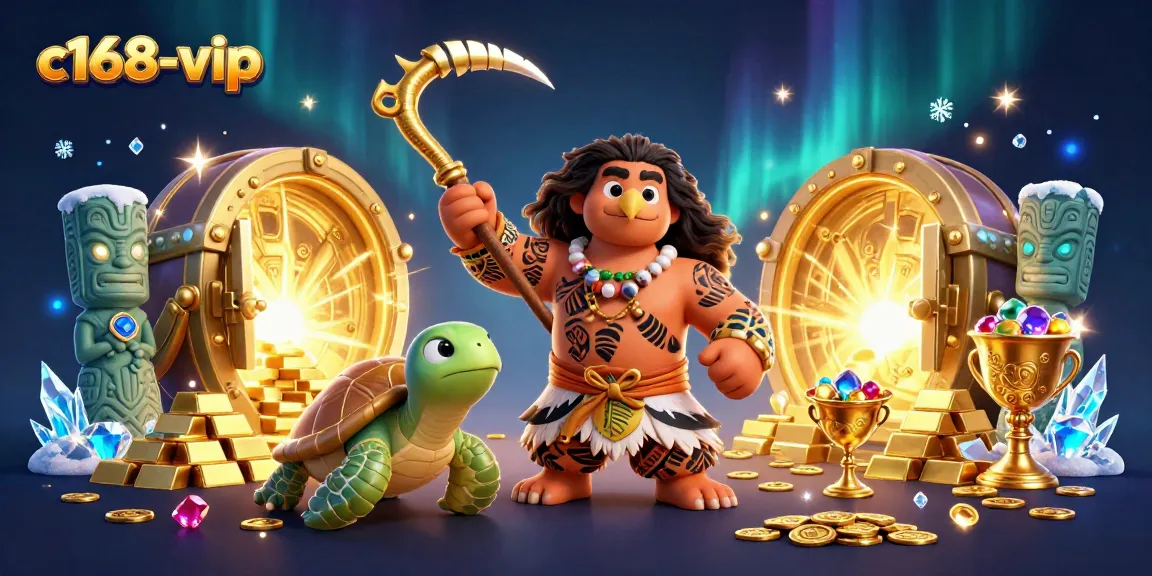 Engage in thrilling games at c168-vip with vibrant casino elements and characters in a rich 3D scene.