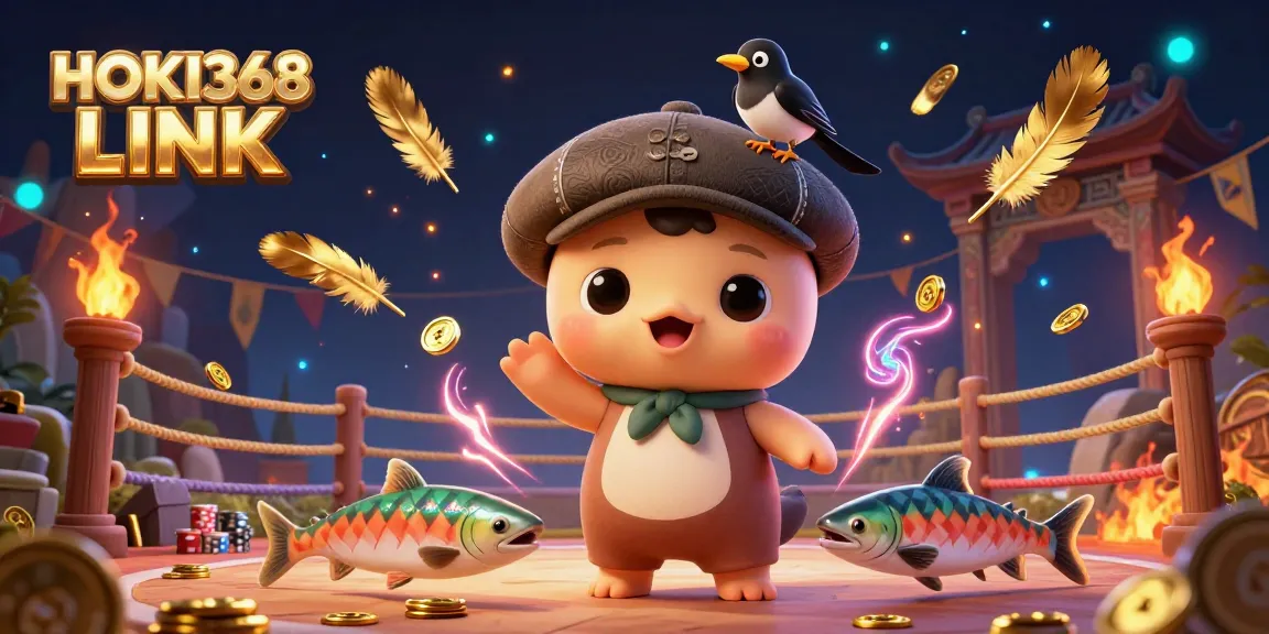 Experience the excitement of HOKI368 LINK with this richly detailed 3D casino illustration featuring dynamic characters and elements.