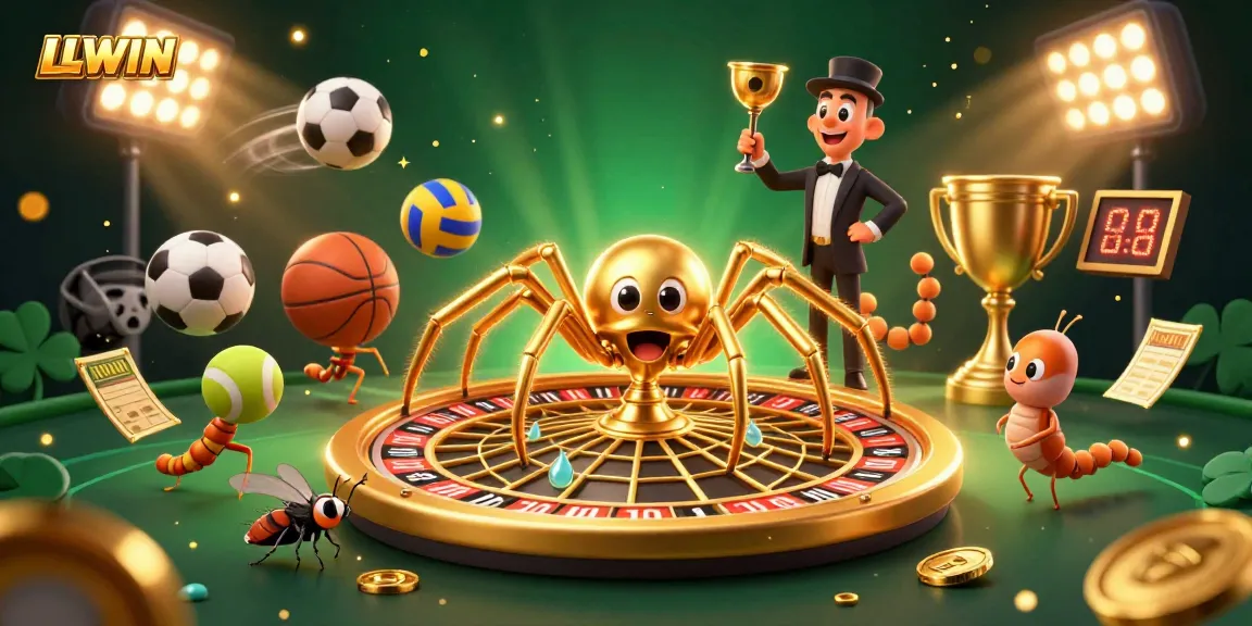 Experience the thrilling odds and vibrant gameplay at LLWIN, featuring a roulette wheel and animated sports elements.
